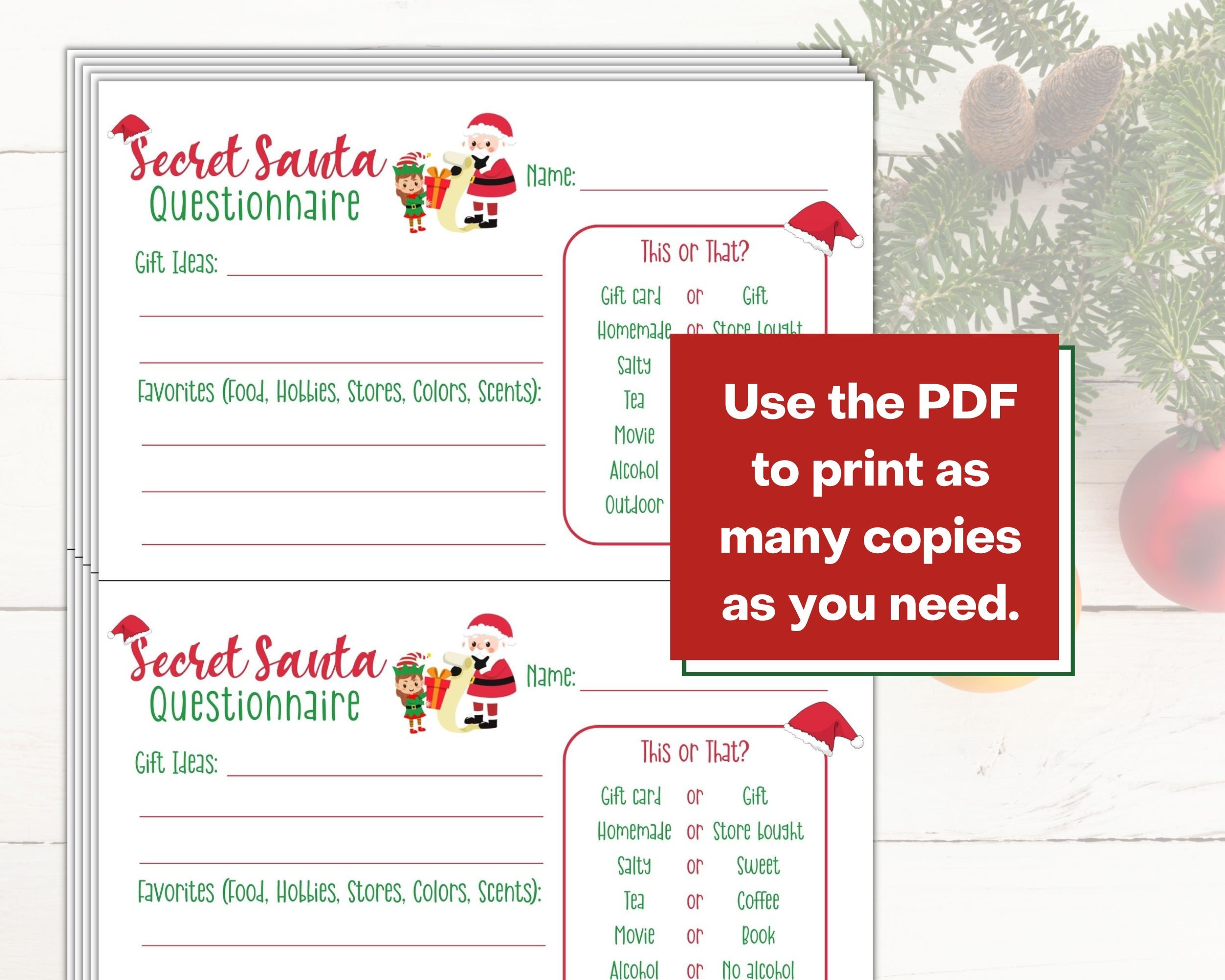 Secret Santa Questions Printable, Secret Santa Form, Secret Santa ...