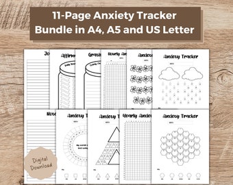 Printable Anxiety Tracker Bundle in A4, A5 and US Letter; Anxiety Journal; Anxiety Worksheet; Mood Tracker; Habit Tracker