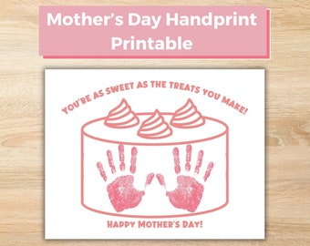 Happy Mother’s Day Handprint Craft Art; DIY Card for Grandma, Aunt or Mom; Toddler Activity; Preschool and PreK Craft; Baker or Baking Mom