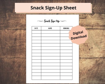 Small group snack sign-up sheet, Sunday School teacher resources, Bible study leader sign-up sheet