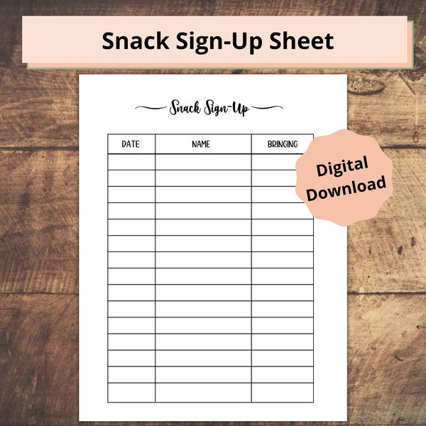Snack Sign up Sheet Etsy Snack Sign up Sheet Etsy