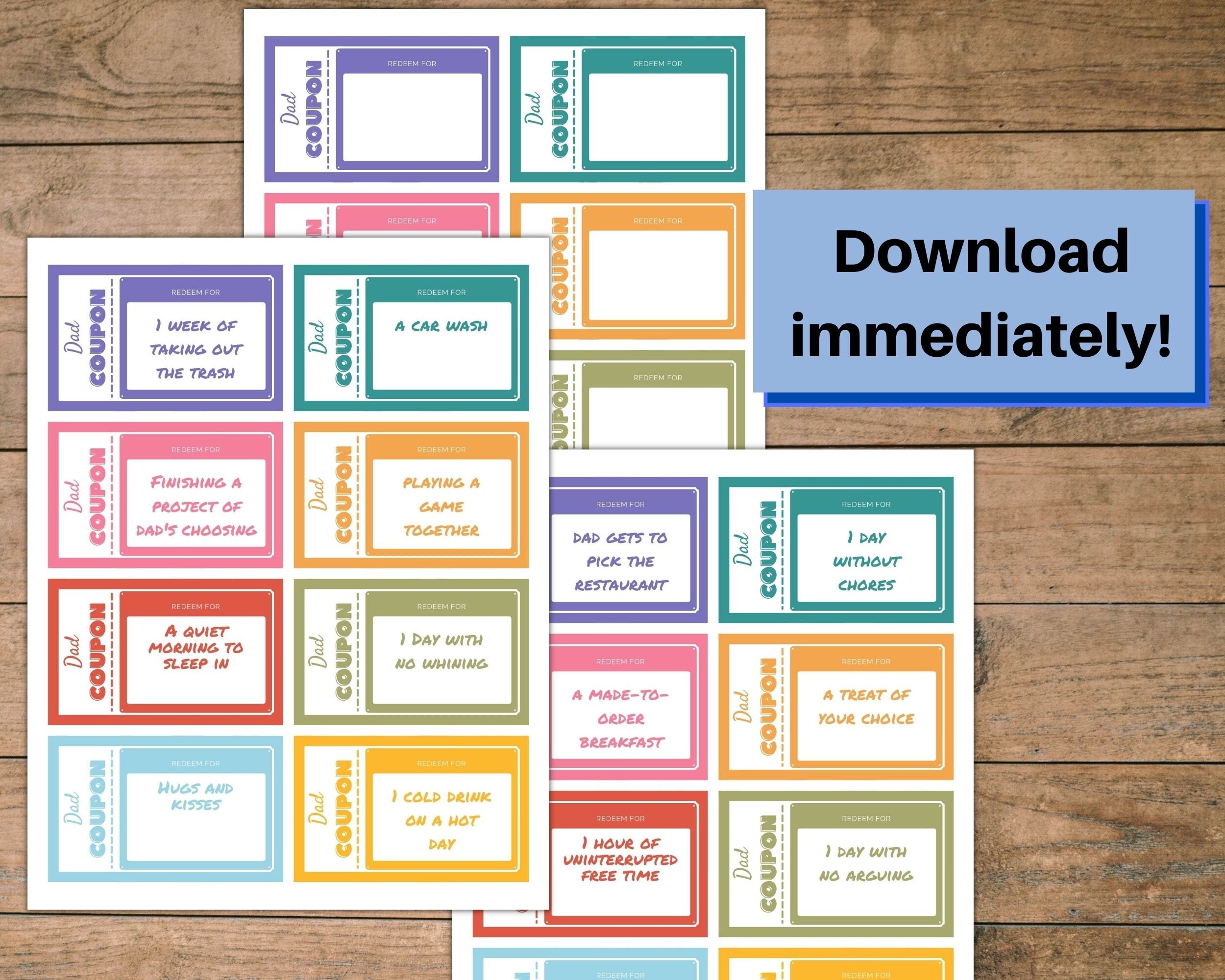 Printable Dad Coupons Coupons for Dad Gift From Kids Printable Printable Dad Coupons Coupons for Dad Gift From Kids Printable