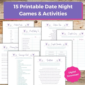 15 Juegos de Parejas Imprimibles, Juegos de Citas Nocturnas, Juegos de Aniversario de Matrimonio, Juegos de Fiesta para la Noche de Parejas