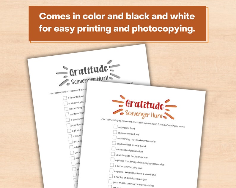 The gratitude activity comes in color and black and white for easy printing and photocopying.