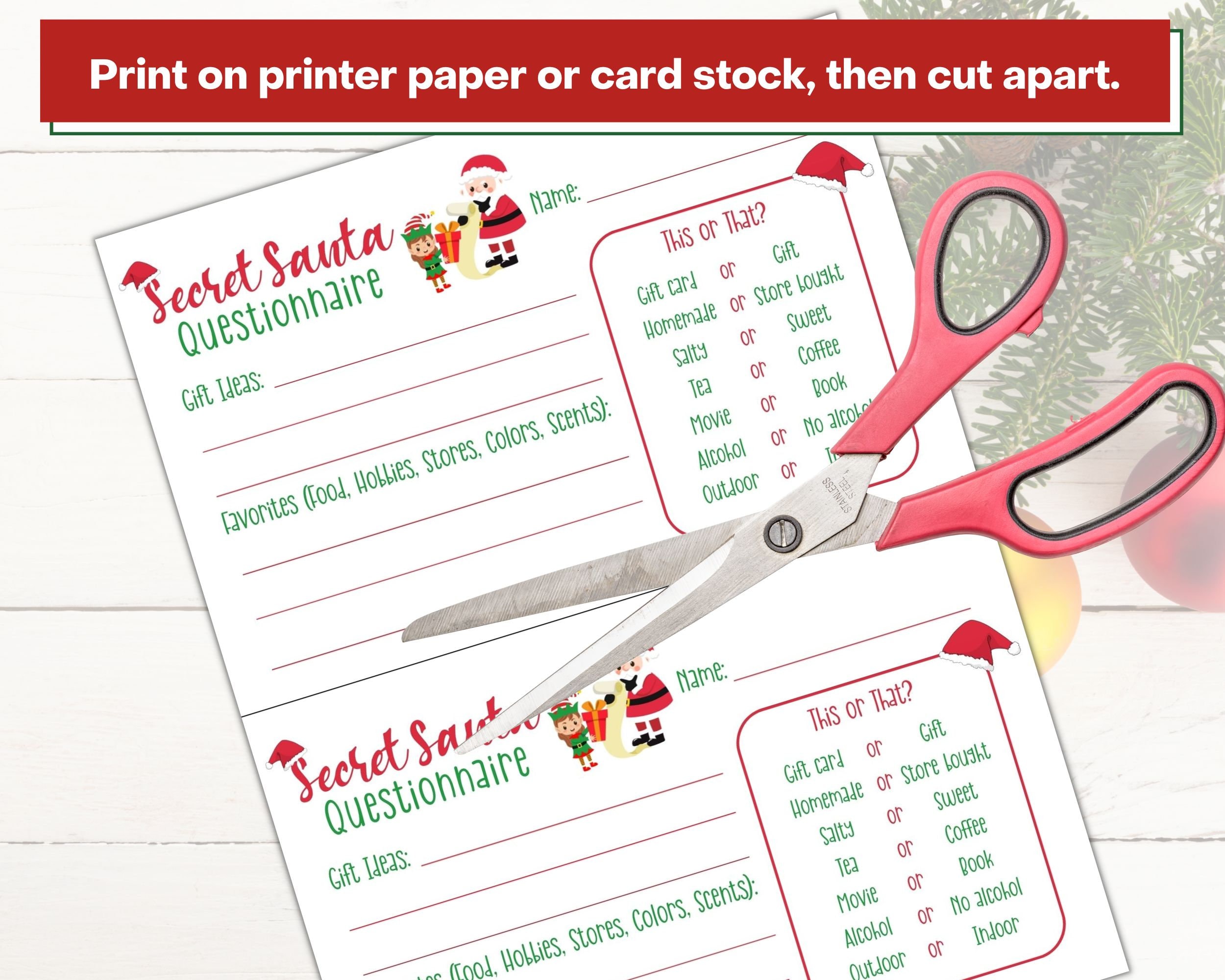 Secret Santa Questions Printable, Secret Santa Form, Secret Santa ...