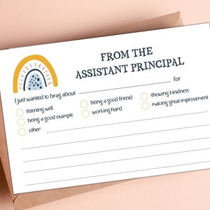 Assistant Principal Note Printable | Boho School | Teacher Mail | Assistant Principal Mail | Printable Notes | Boho Rainbow | Brag Note