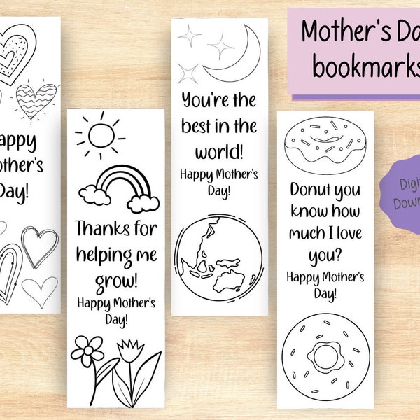 Printable Mother's Day Coloring Bookmarks, Gift For Mom, Gift For Grandma, Present From Kids, Unique Gift For Mom, Unique Gift for Grandma