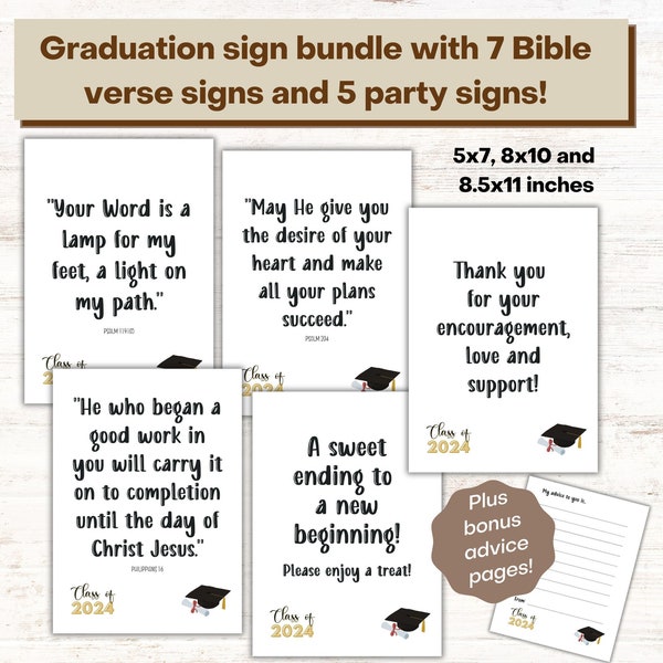 Printable Graduation Decoration Bundle | Christian Graduation Decorations | Graduation Quote Cards | Graduation Décor | Grad Quotes | 2024