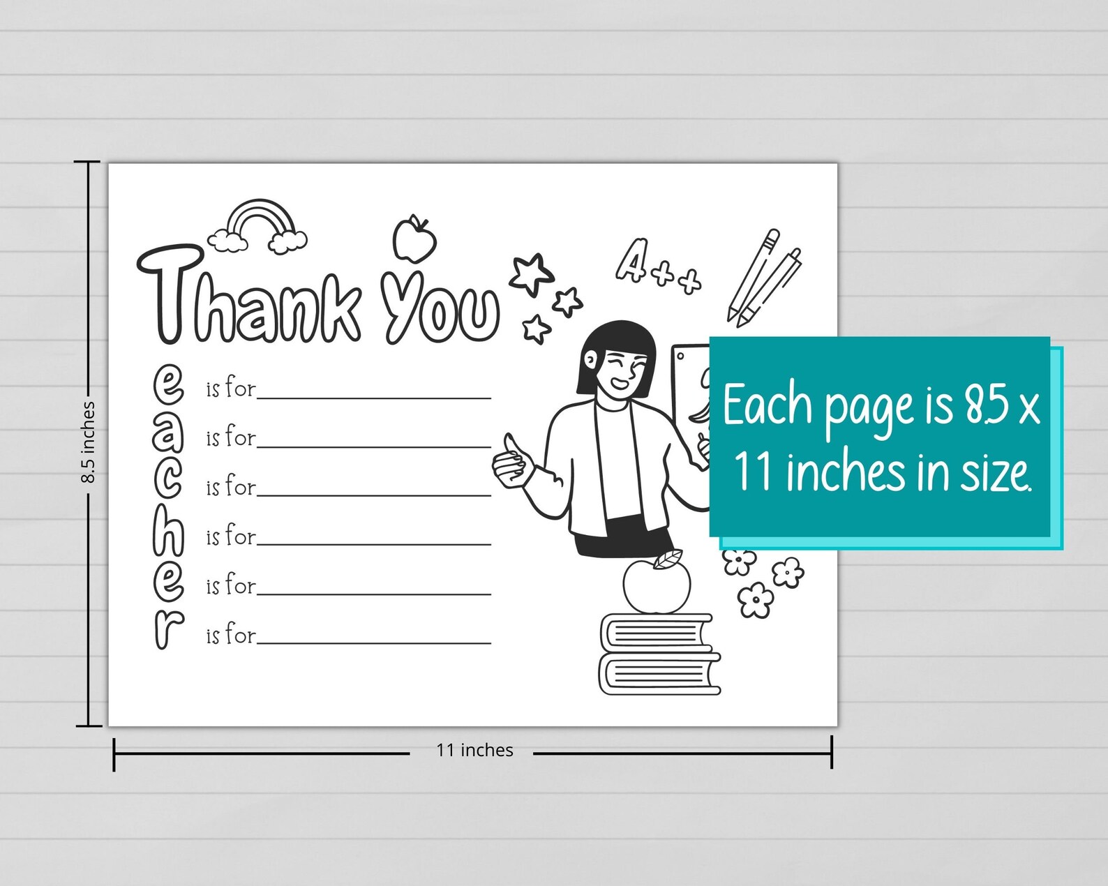Printable Teacher Thank You Coloring Pages Instant Digital - Etsy