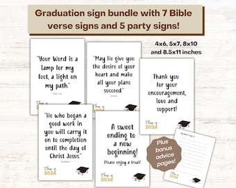 Christian Graduation Decoration Bundle: Bible Verse & Party Signs (PDF)