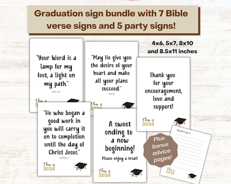 Religious Graduations Display Christian Graduation Decoration Bundle: Bible Verse & Party Signs (PDF ...