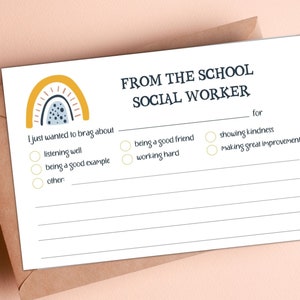 School Social Worker Note Printable | Boho School Counselor Décor | Guidance Counselor Office | Printable Notes | Boho Rainbow