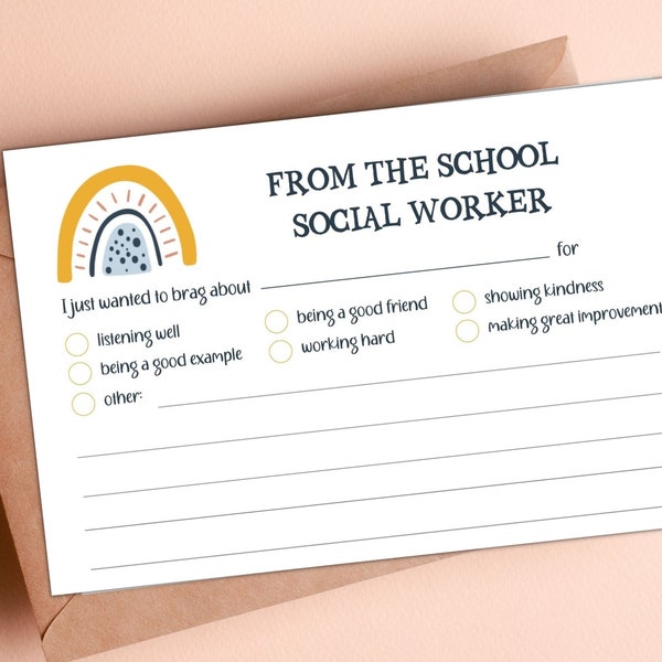 School Social Worker Note Printable | Boho School Counselor Décor | Guidance Counselor Office | Printable Notes | Boho Rainbow