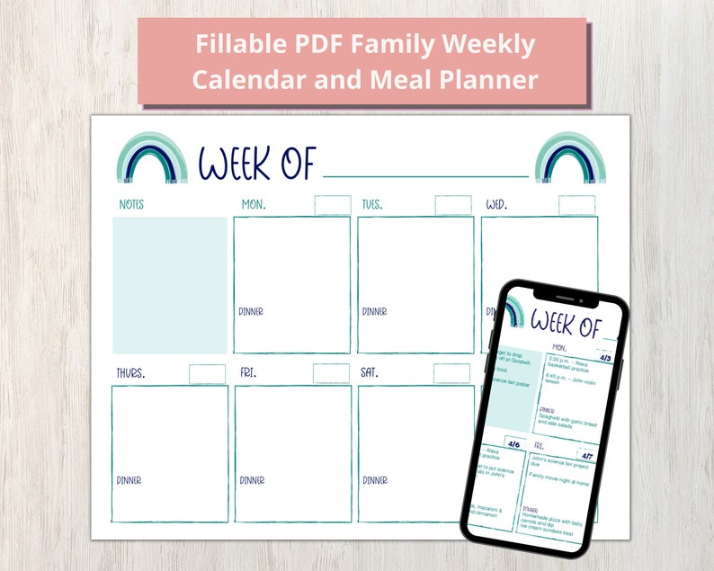 This fillable PDF is a great weekly planner for families. Keep track of family activities and your dinner plans in one place.