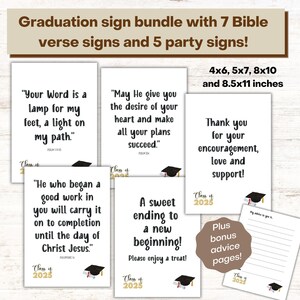 Paquete de decoración de graduación imprimible / Decoraciones cristianas de graduación / Tarjetas con citas de graduación / Decoración de graduación / Citas de graduación / 2025