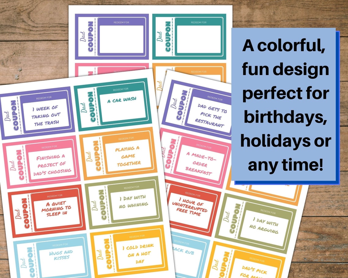 Printable Dad Coupons Coupons for Dad Gift From Kids Printable Printable Dad Coupons Coupons for Dad Gift From Kids Printable