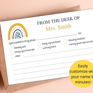 Customizable From the Desk Of Printable | Principal Report | From the Teacher Note | Printable Notes | Teacher Brag | Good Report Note