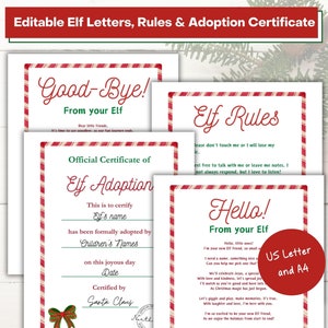 Editable Elf letters, rules and adoption certificate in US Letter and A4