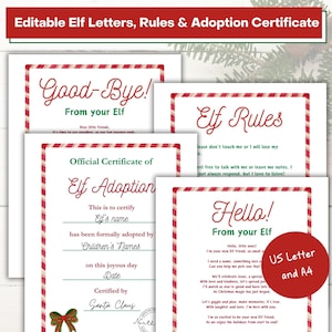 Carta de elfo EDITABLE, Carta de bienvenida de elfo, Carta de llegada de elfo, Carta de despedida de elfo para Nochebuena, Reglas de elfo, Imprimible de elfo, Adopción de elfo