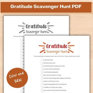 Gratitude scavenger hunt PDF in color and black and white