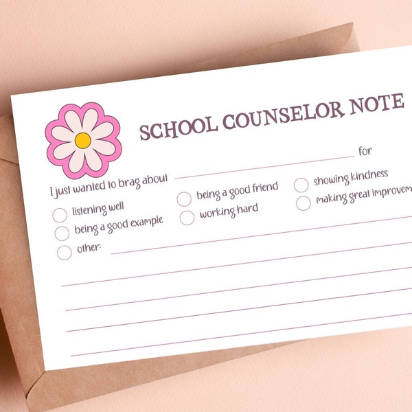 School Counselor Office Note Printable | Bright Pink Daisy School Counselor Décor | Guidance Counselor Office | Printable Notes