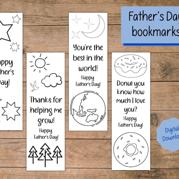 Printable Father's Day Coloring Bookmarks, DIY Gift For Dad, Gift For Grandpa, Present From Kids, Unique Gift For Dad, Instant Download