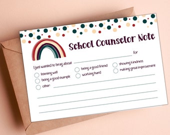 Boho Rainbow School Counselor Note Printable (Digital Download)