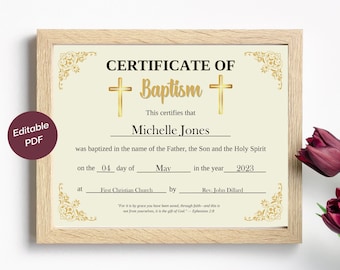 Printable Baptism Certificate Template: Editable PDF (11x8.5)