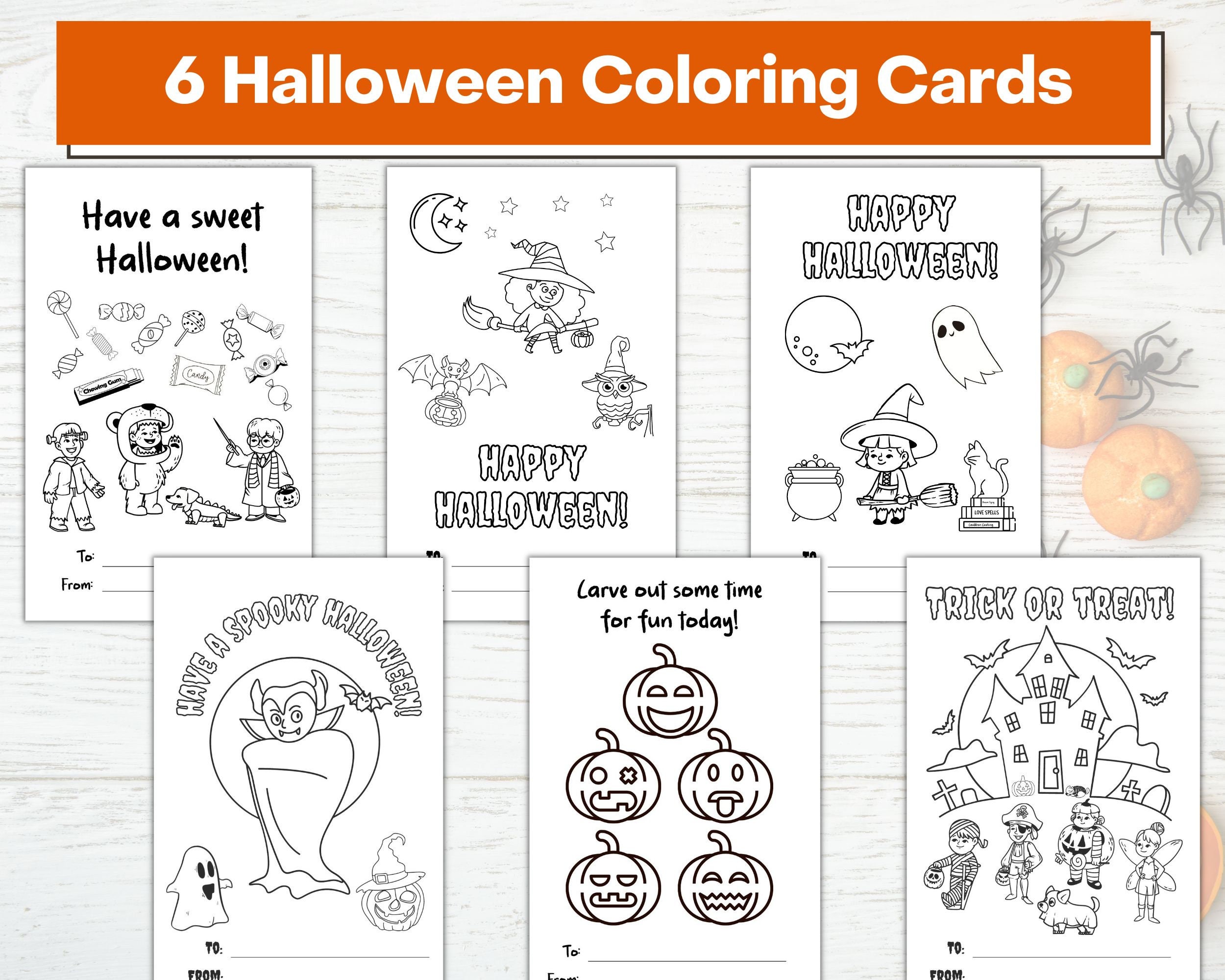 Halloween Coloring Cards Printable | Halloween Class Party Activity ...
