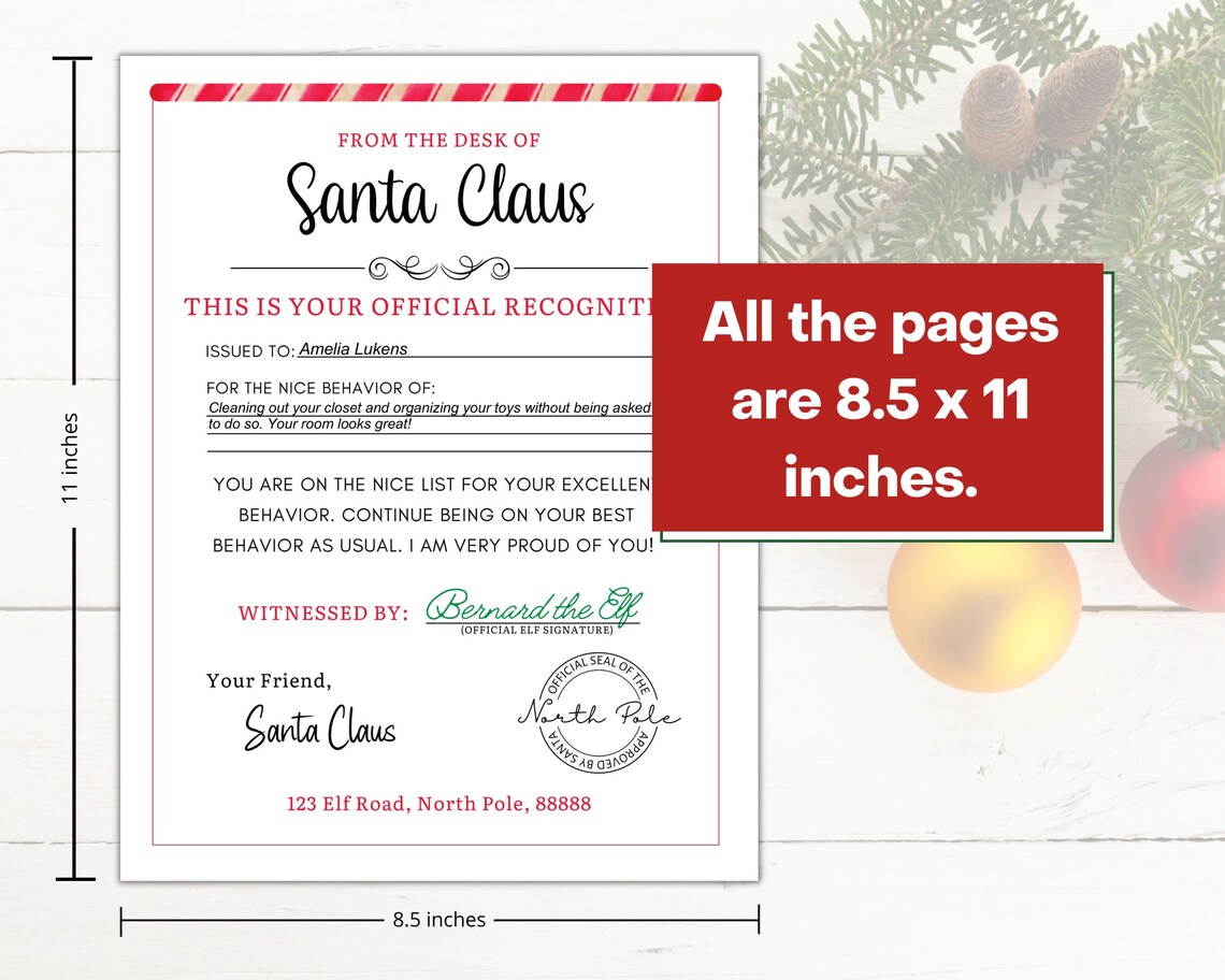 Letter From Santa for Nice List and Good Behavior Printable Nice List ...