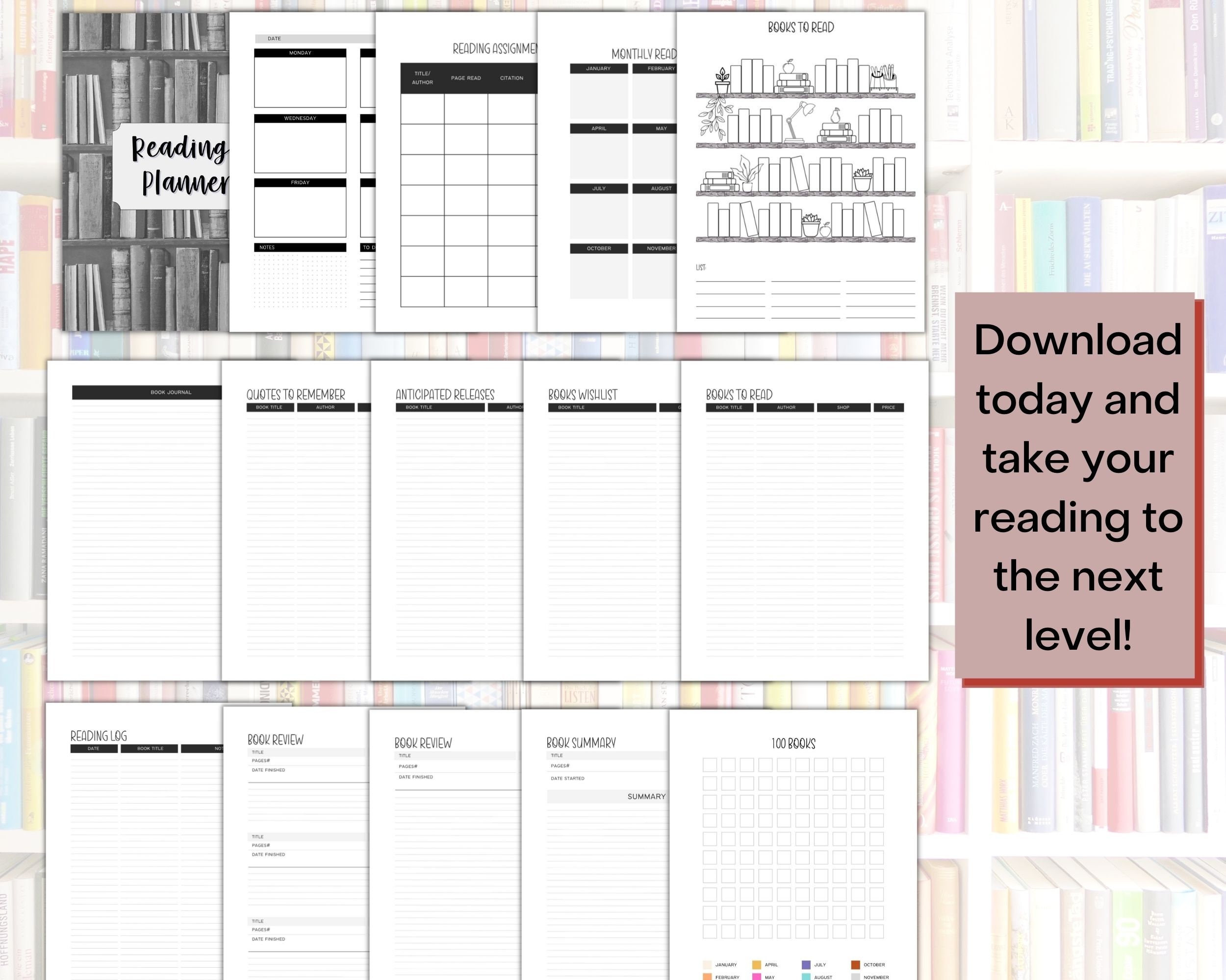 Reading Planner Printable Reading Log Reading Goals Reading - Etsy