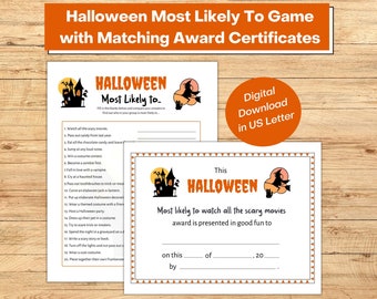 Halloween Most Likely To Game Printable with Award Certificates, Funny Halloween Game, Adult Halloween Part, Office Party, Youth Group Party