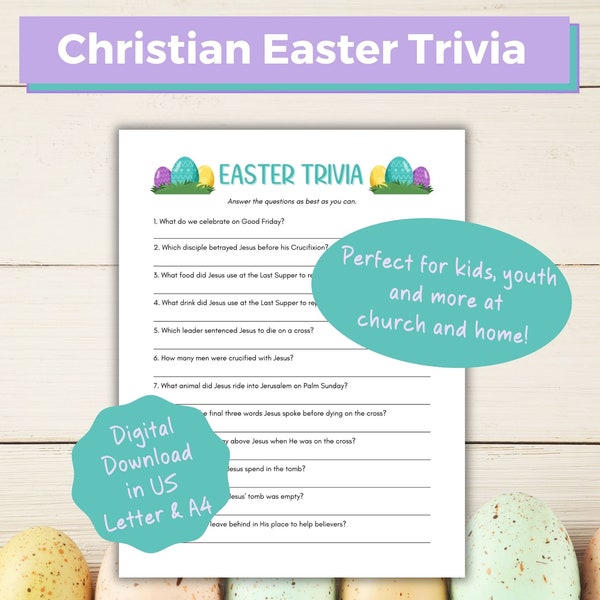 Christian Easter trivia game; Religious Easter games; Youth group game; Sunday School Easter activity