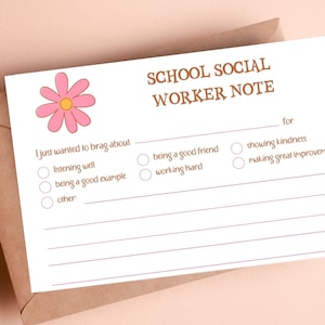 School Social Worker Office Note Printable | Pink Daisy School Social Worker Décor | Social Worker Office | Printable Notes, Pink Daisy Note