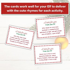 The cards work well for your Elf to deliver with the cute rhymes for each activity.