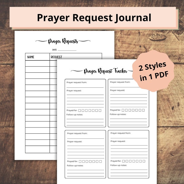 Prayer Request Journal Printable, Prayer Tracker Template, Church Printable