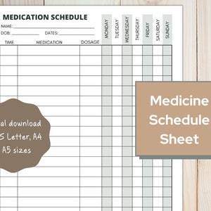 Medication Schedule Printable | | Medication Tracker | Health Records | Medication Sheet | Daily Medication Log | Pill Tracker
