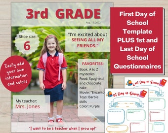First Day of School Sign Printable | First Day of School Questionnaire | Back to School Template | Back to School Questionnaire | Printable