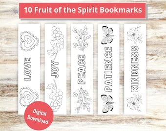 Printable Fruit of the Spirit Bookmarks, Bible bookmark, Bookmark set, Coloring Bookmarks