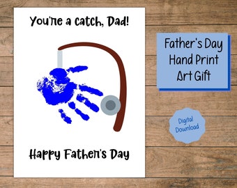 Printable Father's Day Handprint Art | Father’s Day Keepsake | Fisherman Gift | Fishing Gift For Dad | Instant Download | Kids’ Craft