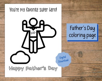 Printable Father’s Day Coloring Page Card | Father’s Day Gift | Gift for Dad | Gift for Grandpa | Superhero gift | Father’s Day Keepsake