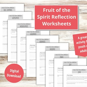 Peut inclure: Un ensemble de feuilles de travail imprimables pour réfléchir aux fruits de l'Esprit. Chaque feuille de travail présente un fruit différent de l'Esprit, comme l'amour, la joie, la paix, la patience, la bonté, la bienveillance, la fidélité, la douceur et la maîtrise de soi. Les feuilles de travail comprennent un espace pour écrire des versets clés, des réflexions personnelles et des applications pratiques.