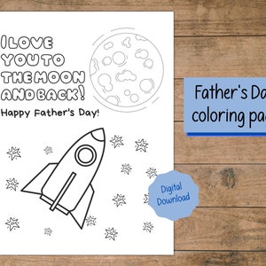Tarjeta de página para colorear del Día del Padre imprimible / Te amo hasta la luna / Regalo del Día del Padre / Regalo para papá / Regalo para el abuelo / Regalo para el tío