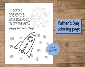 Carte à colorier pour la fête des pères : Je t'aime sur la lune (téléchargement numérique)