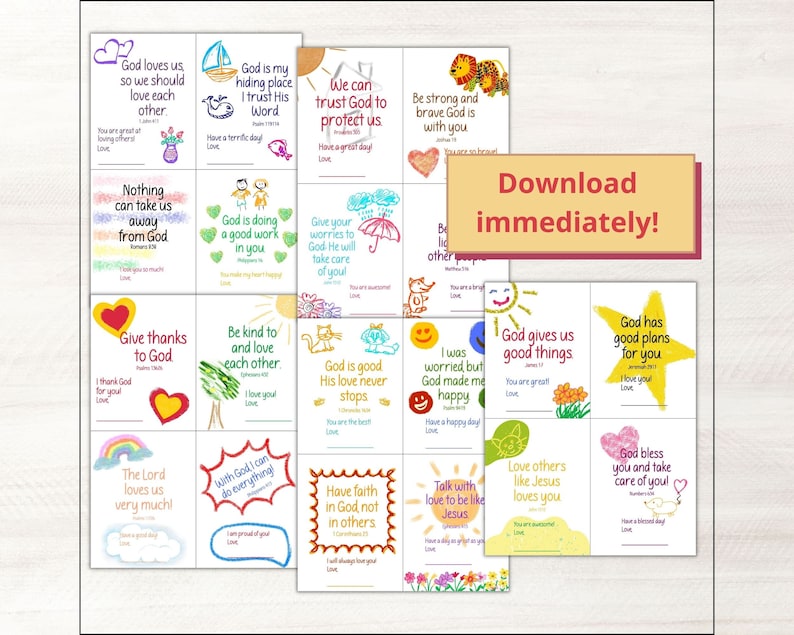 These Christian lunchbox notes for early readers are a digital download that you'll receive a link to from Etsy right away.