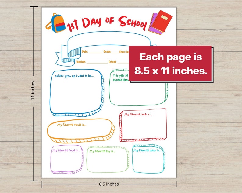 First Day of School Questionnaire Printable First Day of School