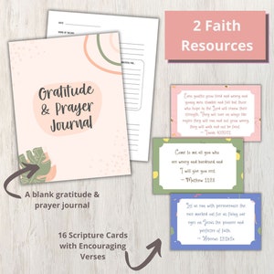 Enjoy the gratitude and prayer journal to improve your own faith walk as well as 16 Scripture cards with encouraging verses.