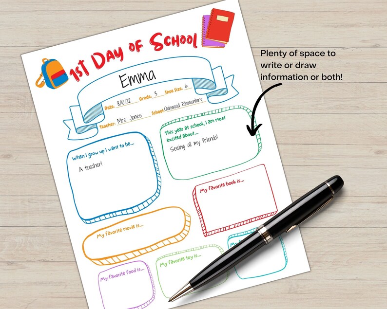 First Day of School Questionnaire Printable First Day of School