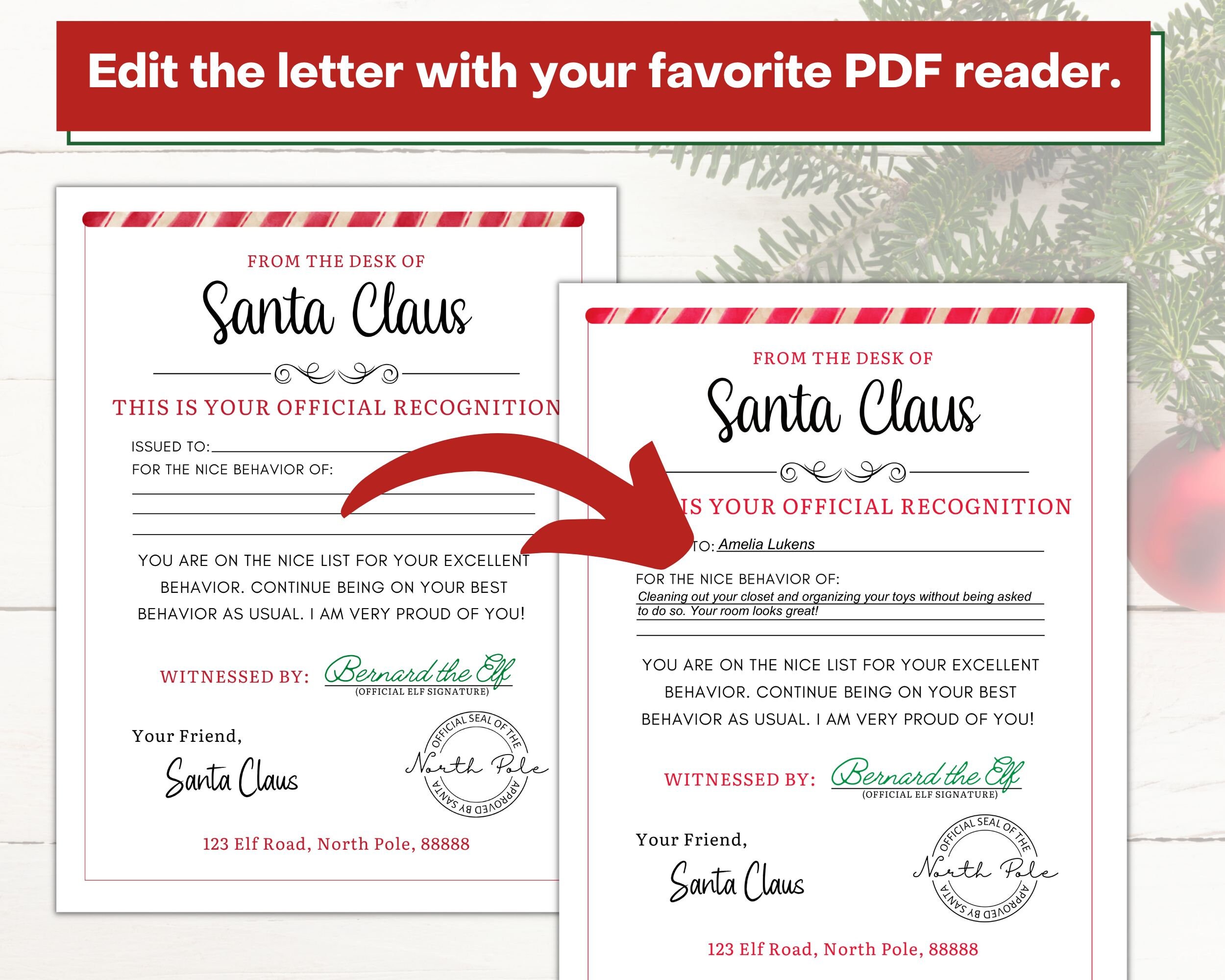 Letter From Santa for Nice List and Good Behavior Printable Nice List ...