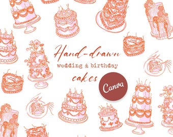 Wedding & Birthday Cake Doodles for Canva | Hand Drawn Illustrations | Editable Digital Download Template